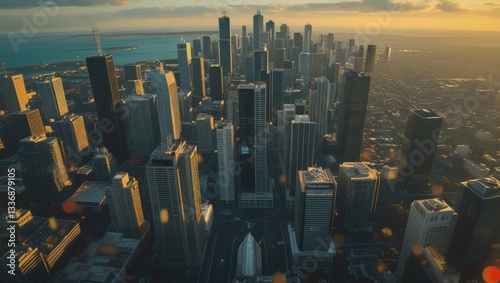 Chicago Skyline Aerial Sunset View photo