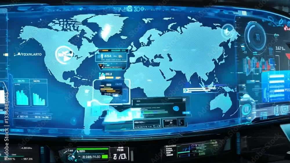 Futuristic Digital World Map and Technology Interface Display Stock 비디오 ...
