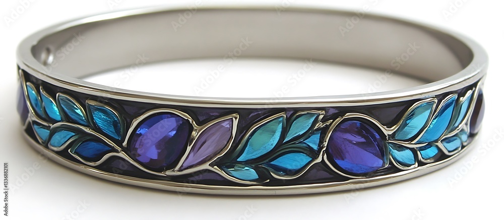 Colorful bangle bracelet, floral design