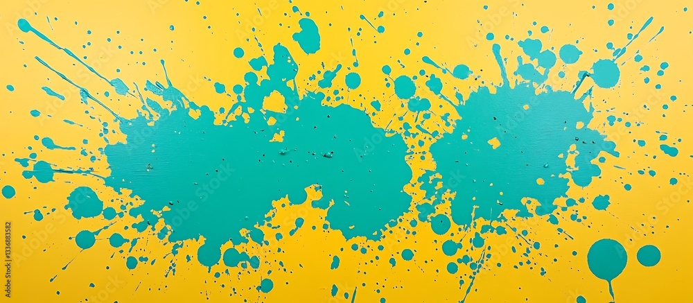 Teal paint splatters on yellow