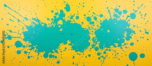Teal paint splatters on yellow