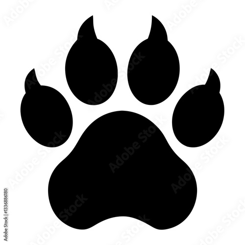 an animal paw print with claws or pointed tips on each toe.