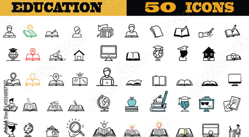 Education and Learning thin line icons set. Education, School, Learning editable stroke icons.Online Education, E-Learning Vector illustration 
