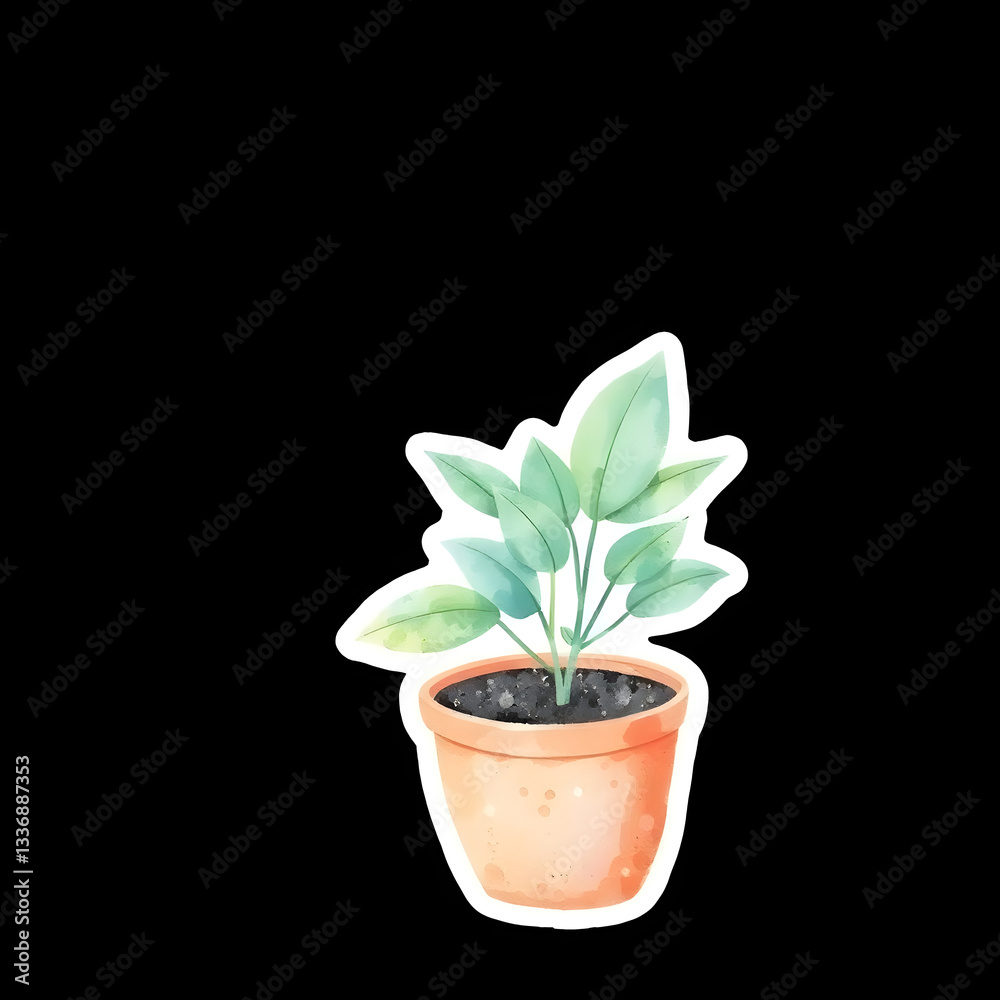 Obraz premium Simple Potted Plant Illustration