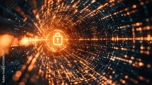 A lock icon surrounded by binary code, representing data encryption. 577e08df9dec