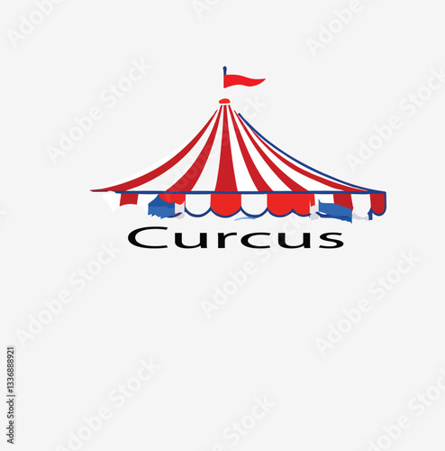 Adobe Illustrator Artwork(130 characters): Classic Circus Tent Illustration - Red and White Stripes with Nostalgic Charm, Perfect for Event Promotions and Graphics