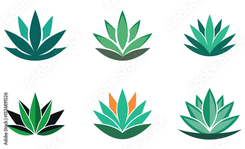 Six stylized agave logos in varying shades of teal and dark green design