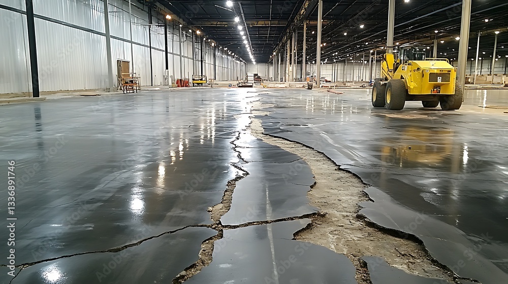 Warehouse floor, cracks, construction, industrial