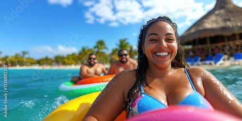 hispanic american family having fun on vacation
