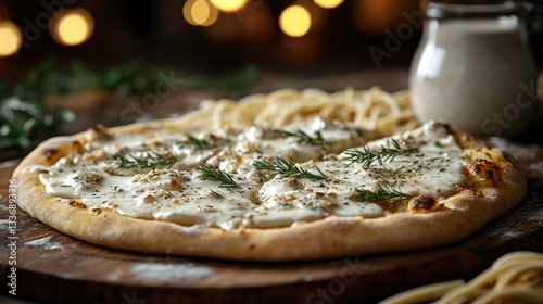 Creamy white pizza with herbs and a touch of elegance
