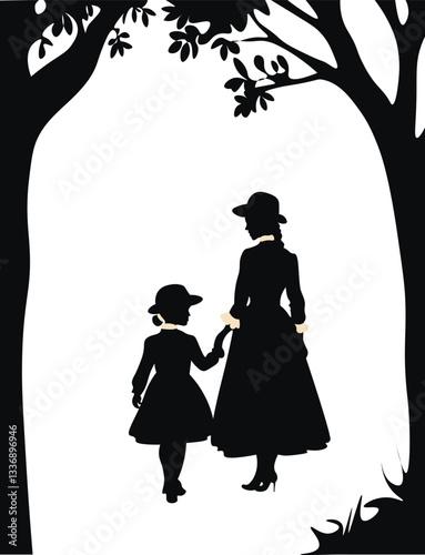 silhouette of victorian woman with daughter