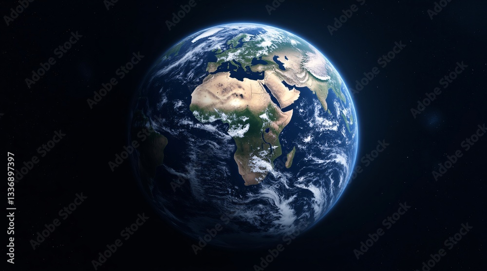 Fototapeta premium BeholdOurBluePlanetAStunningViewOfTheEarthFromSpaceShowingContinentsOceansAndCloudsAgainstTheDarkVastnessOfSpace