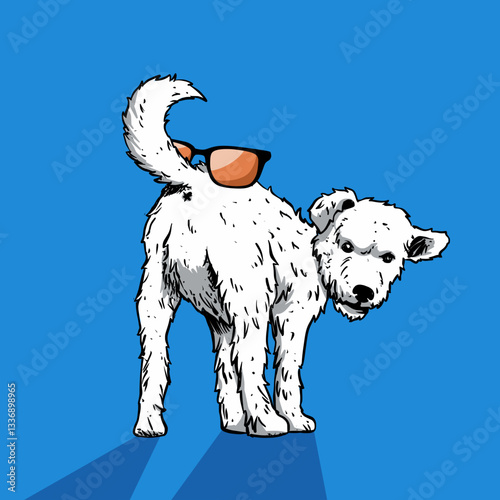 Funny Dog with Sunglasses on Tail Vector Illustration