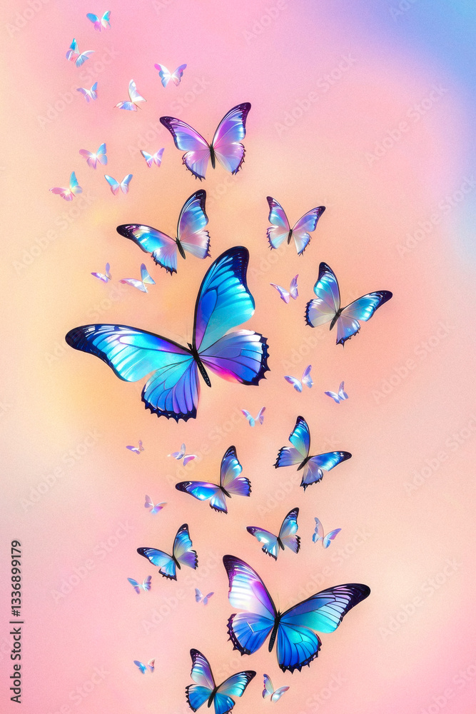 Group of glowing blue butterflies on soft pastel background, fantasy illustration. generative AI
Group of glowing blue butterflies on soft pastel background, fantasy illustration. generative AI