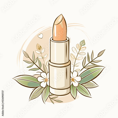 Lipstick illustration with floral elements, showcasing beauty and cosmetics, emphasizing elegance and style for makeup artistry, perfect for beauty blogs and product promotions.