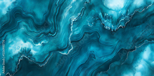 Vibrant Teal Watercolor Background � Artistic Handmade Brush Strokes