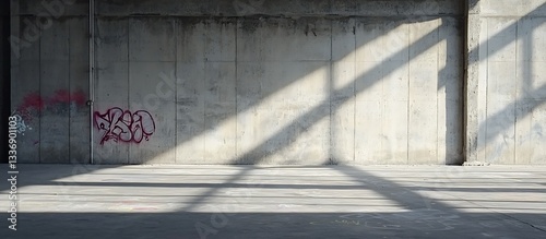 Concrete wall, sunlit floor, urban shadows