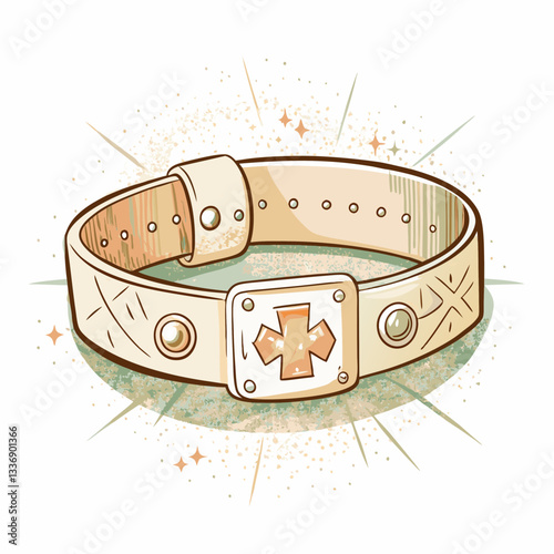 Stylish leather wristband with decorative buckle, contemporary design, minimalist fashion accessory, perfect for casual outfits, symbol of individuality and self-expression.