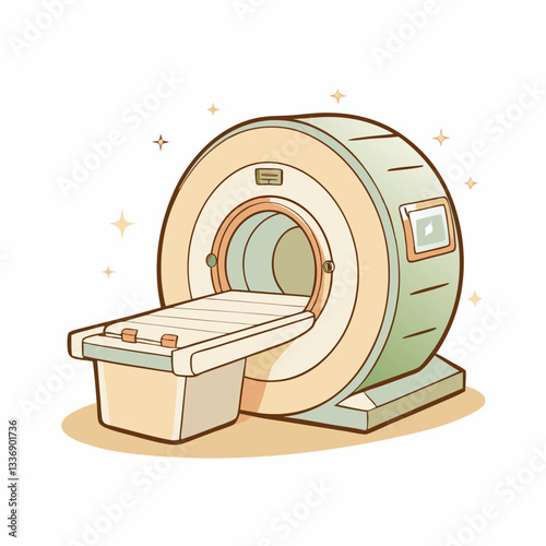 Illustration of a modern MRI machine in a clean clinical environment, symbolizing advanced medical imaging technology, healthcare innovation, and diagnostic imaging services for patients.