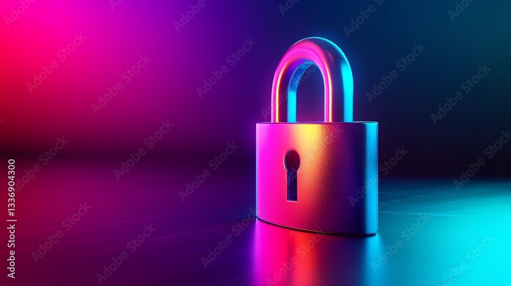 3D rendered padlock icon with a colorful gradient design, symbolizing privacy and security, sleek white lock with vibrant color transitions, ultrarealistic lighting, highresolution 3D rendered padlock icon with a colorful gradient design, symbolizing privacy and security, sleek white lock with vibrant color transitions, ultrarealistic lighting, highresolution