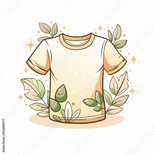 A casual eco-themed t-shirt with leaves, symbolizing fashion, environmentally friendly clothing, and sustainable textile design.
