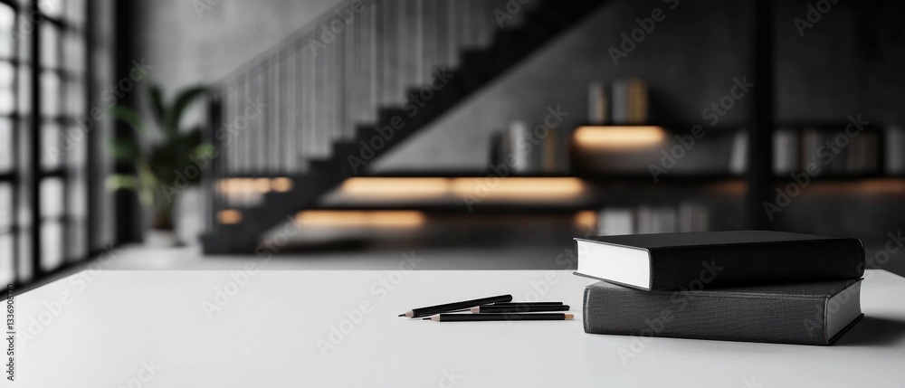 custom made wallpaper toronto digitalBlack books on white table in modern loft