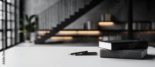 Wallpaper Mural Black books on white table in modern loft Torontodigital.ca