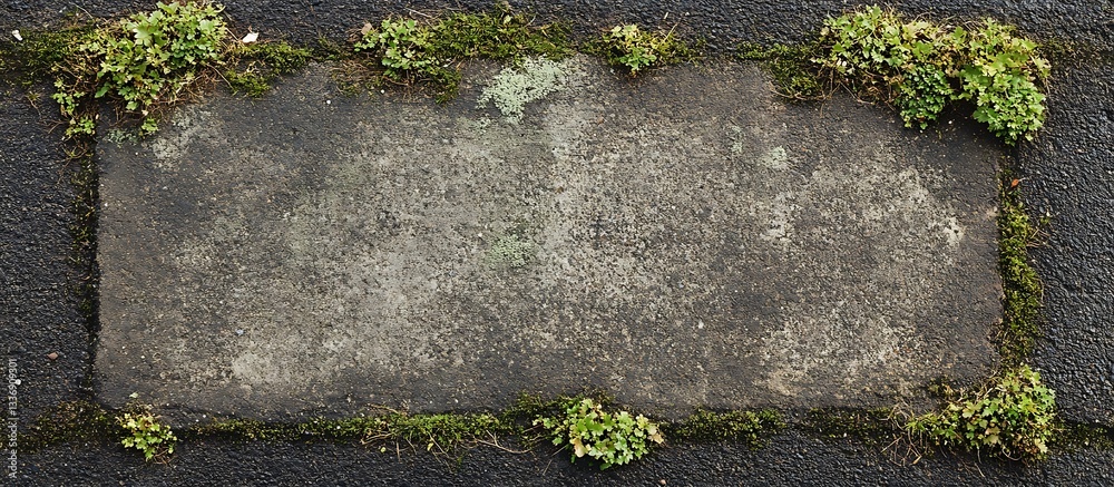 Weathered stone, moss growth, ground