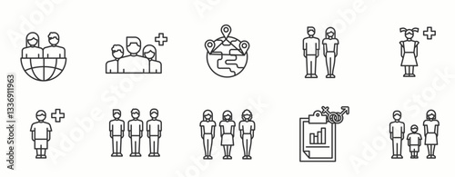 People  line Icon Set.  Management, service, support, global, diverse . Vector Illustration.