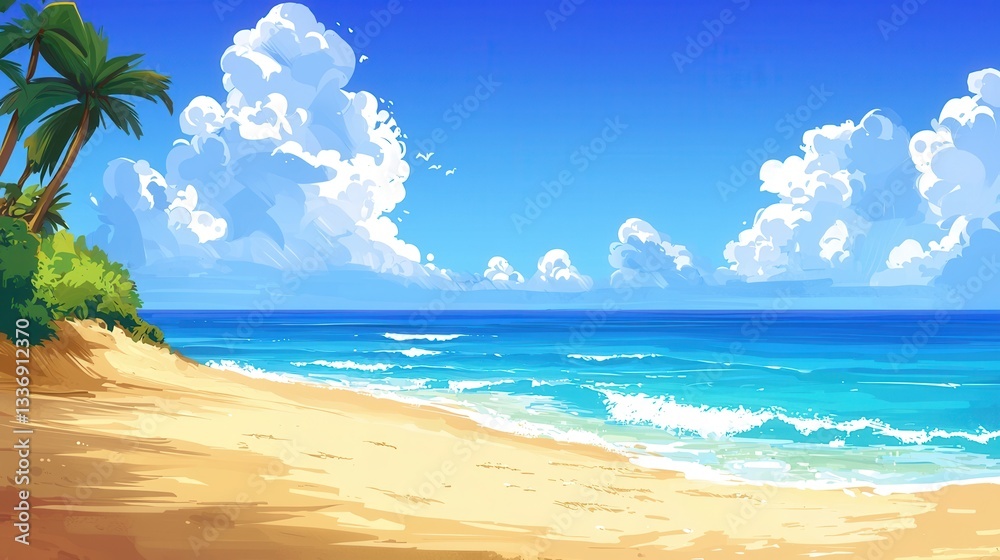 Fototapeta premium Idyllic Tropical Beach Scene Sun Sand and Sea