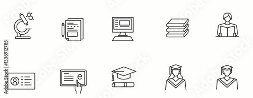 University line Icon Set. Graduation, book, teacher, classroom, academic . Vector Illustration.