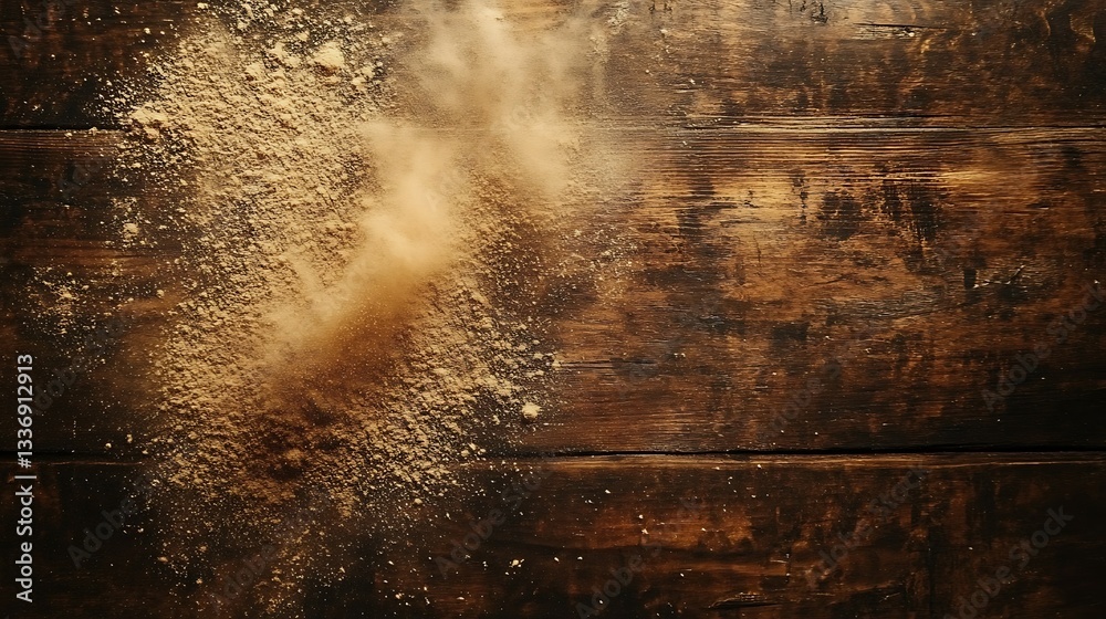 Brown powder explosion on wood