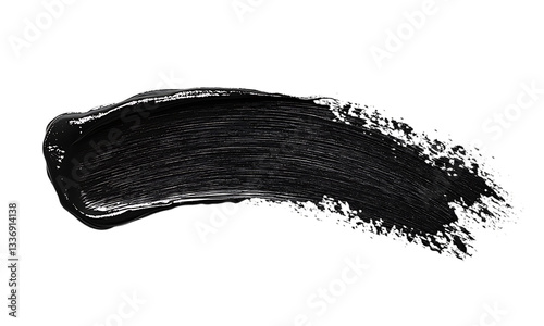 Realistic black paint smear with textured brushstroke on transparent background