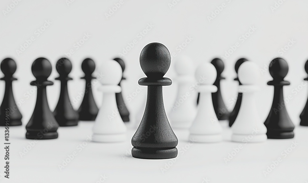 Chess pawns. Black in focus, white pawns blurred in background. Leadership concept Chess pawns. Black in focus, white pawns blurred in background. Leadership concept