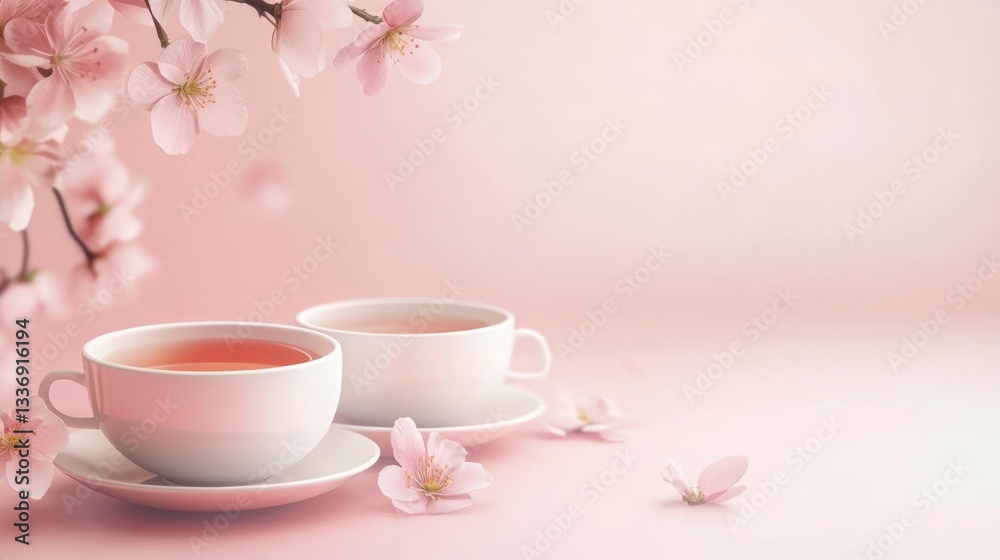 Enjoying Herbal Tea in a Calming Springtime Setting with Cherry Blossoms Enjoying Herbal Tea in a Calming Springtime Setting with Cherry Blossoms