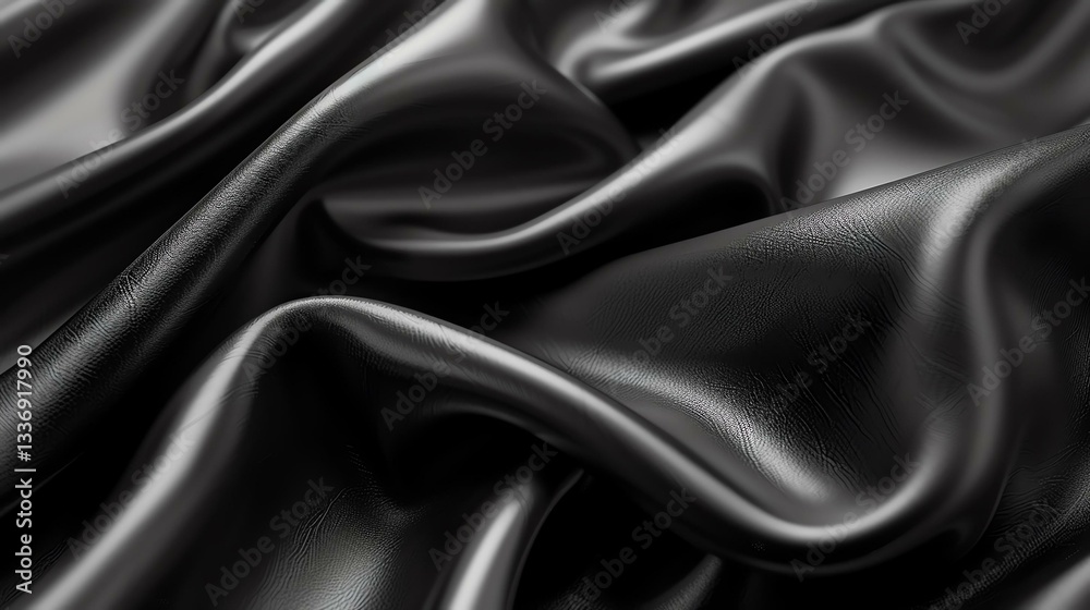 Fototapeta premium A close-up of luxurious black silk fabric, showcasing its smooth texture and elegant draping. Perfect for fashion, design, and textile projects.
