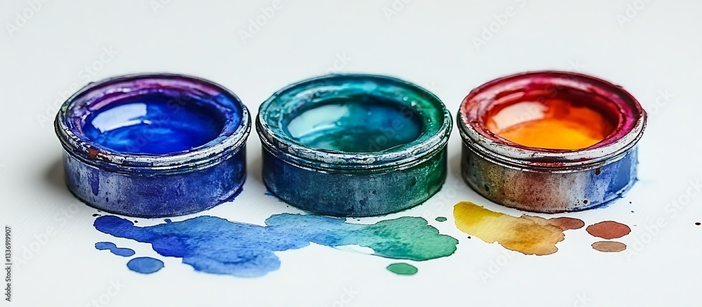 Colorful paint spills on white