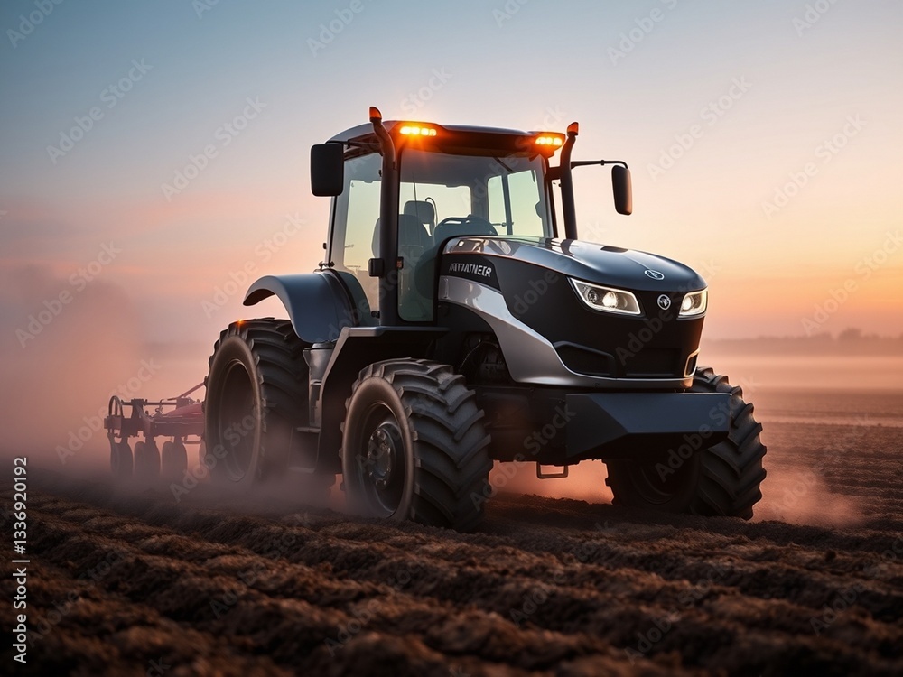 Naklejka premium tractor at sunset