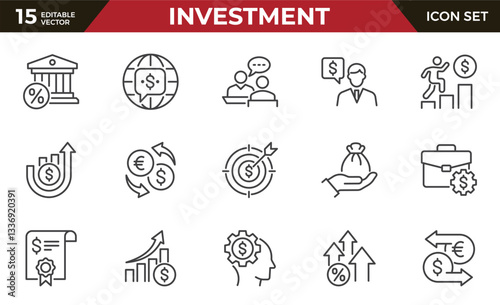 Investment line icon set, such as economy, financial growth, profit and more. Vector illustration. Easily changes to any color.