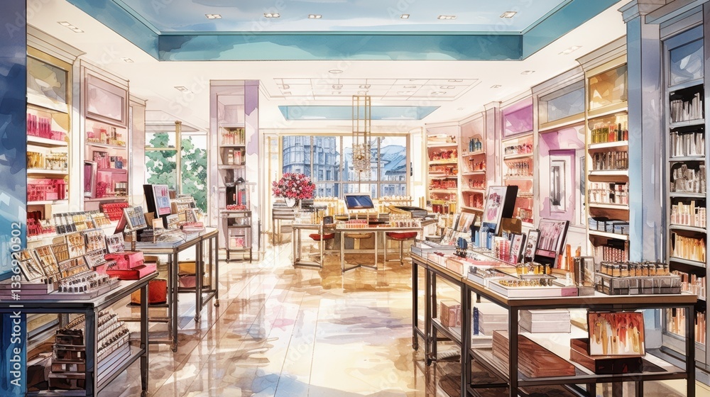 A store with a lot of shelves and a lot of makeup A store with a lot of shelves and a lot of makeup