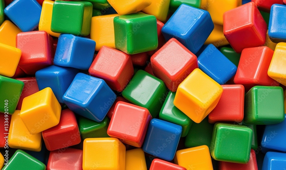Colorful plastic cubes, a playful arrangement with primary hues creating a vibrant, textured background Colorful plastic cubes, a playful arrangement with primary hues creating a vibrant, textured background