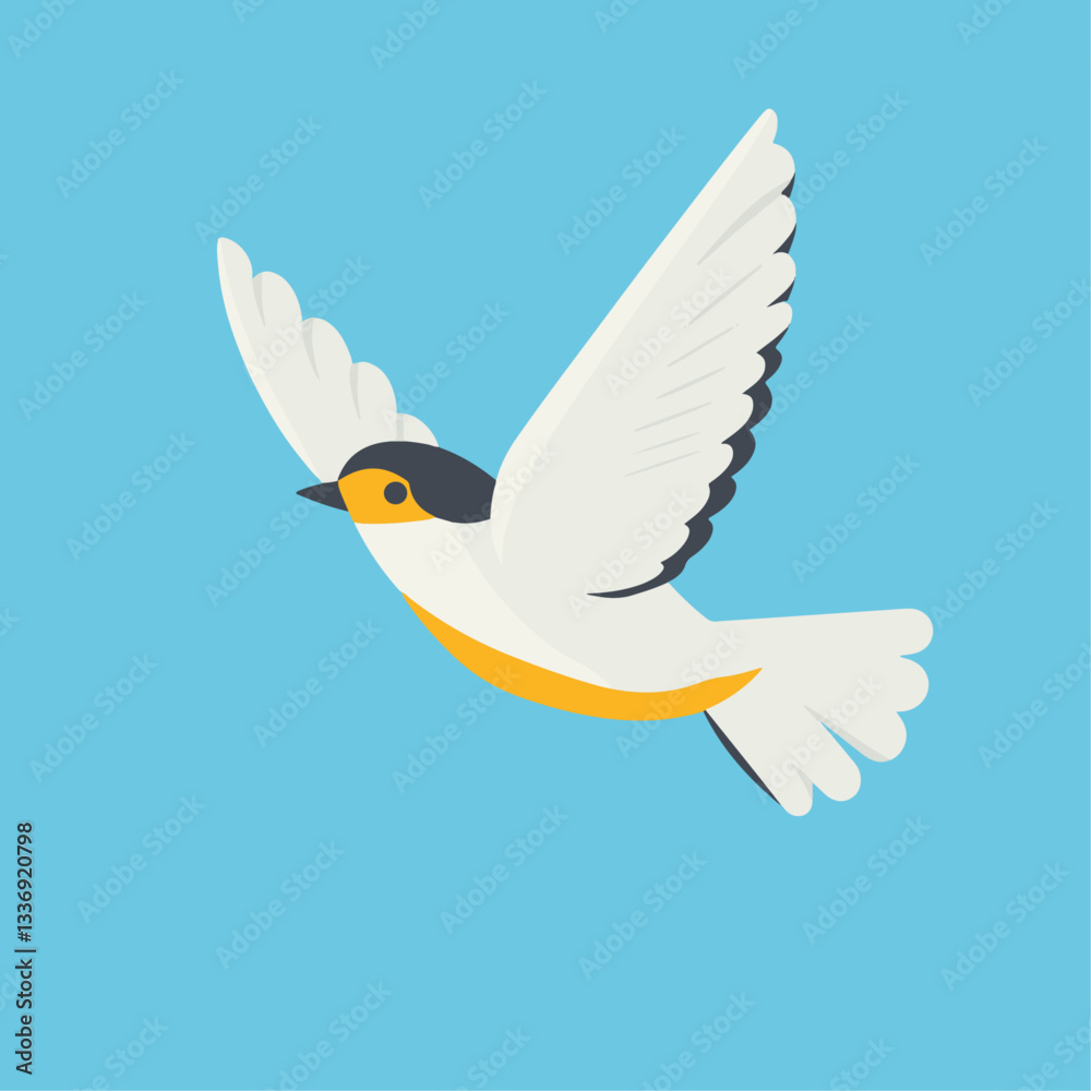 Fototapeta premium Flying Bird Minimalist Illustration on Blue Background