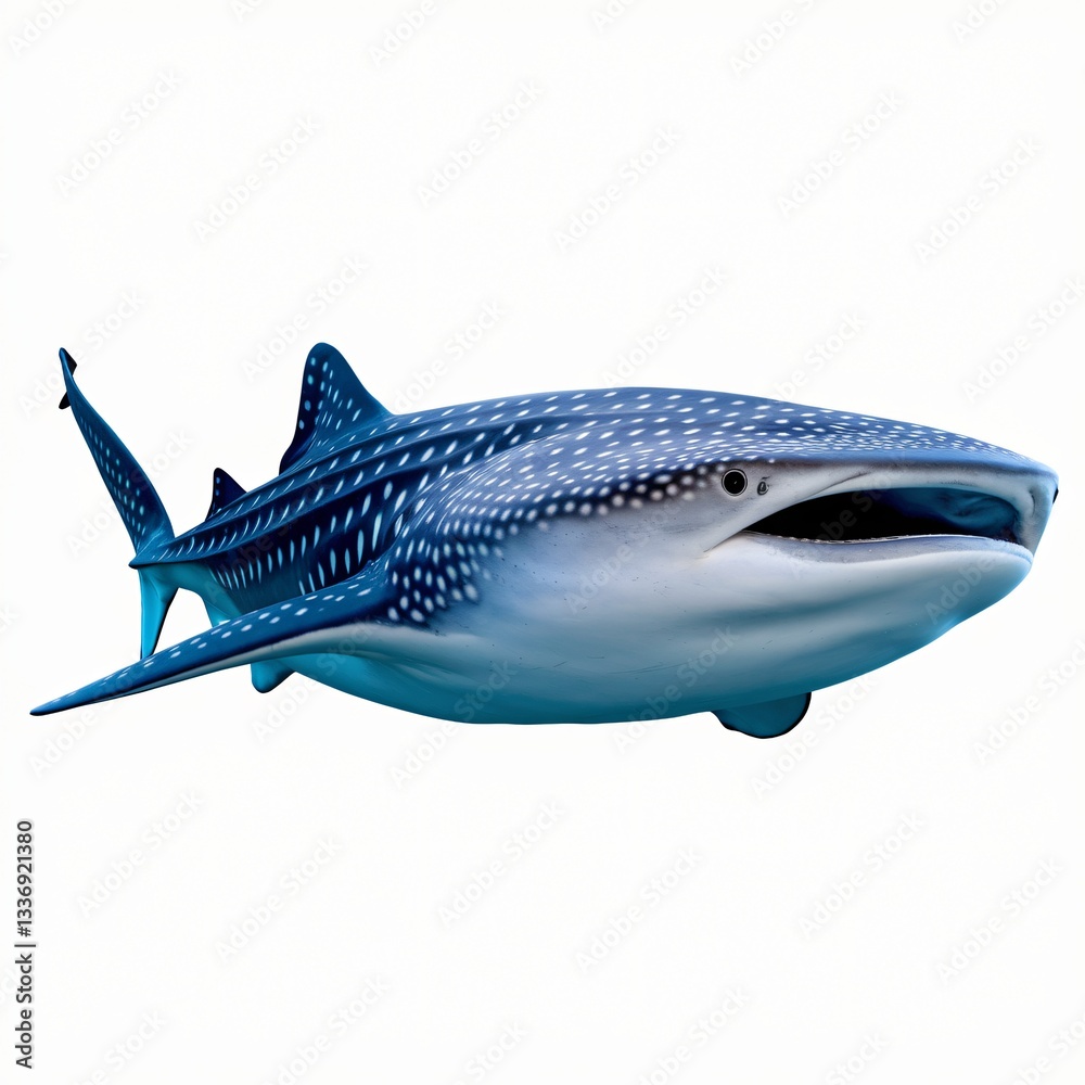 Obraz premium Whale Shark with Distinctive Light Spots and Stripes Isolated on a White Background.
