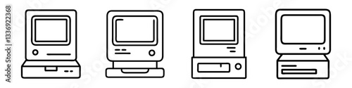 Tableau sur toile mac computer from the 80s icon, mac computer from the 80s line art - simple line