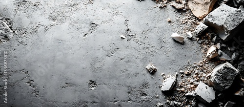 Obraz na płótnie Concrete rubble strewn on dark surface w salonie