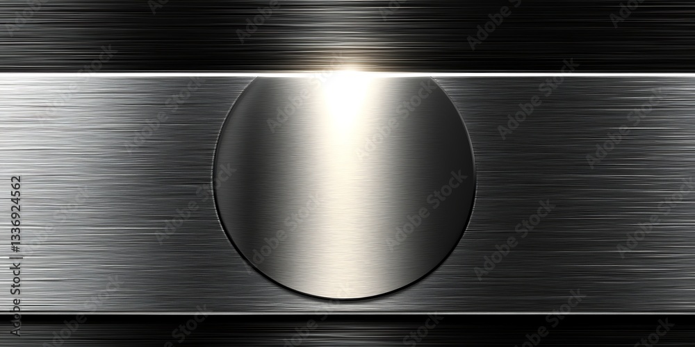 Metal plate, brushed texture, oval inset, dark background