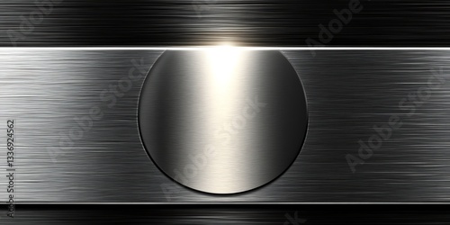 Obraz na płótnie Metal plate, brushed texture, oval inset, dark background w salonie