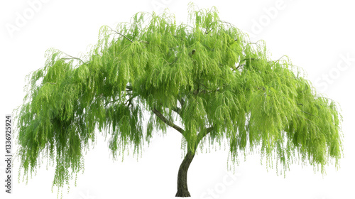 Weeping willow tree with transparent background gently swaying in the breeze