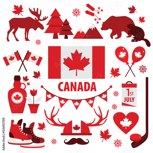 Canada sign and symbol, Info-graphic elements flat icons set.