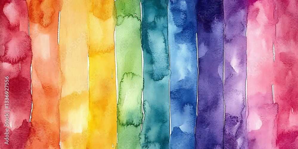 Rainbow watercolor stripes, abstract art